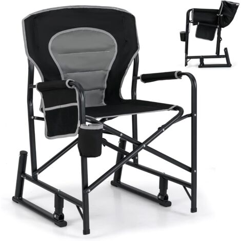 COSTWAY Chaise Pliante Camping, Fauteuil a Bascule avec Double Ressort, Capacité 150 kg, Chaise de Plage, Porte-Gobelet, Poche Latérale, 600D Oxford Tissu, Chaise Pliante pour Plage Terrasse Voyage (1/5)