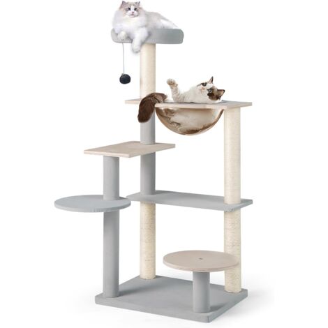 COSTWAY Arbre à Chat 113 cm, Arbre a Chat Bois, 2 Griffoirs pour Chat en Sisal, 5 Plateformes, Capsule Transparente, Grand Arbre a Chat, Pompon Suspendu, Base Épaisse, Velours Mat, 50 × 40 × 113 cm (1/5)