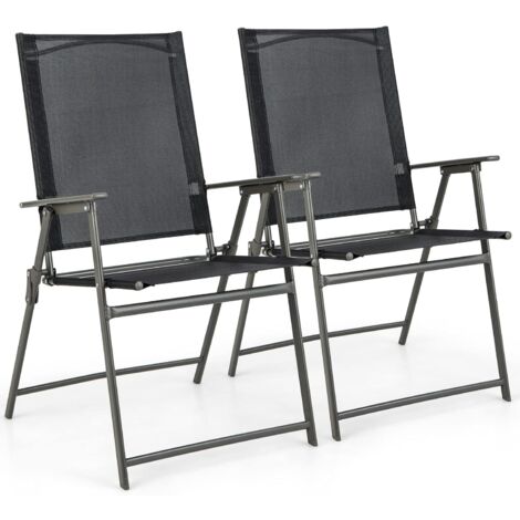 COSTWAY Lot de 2 Chaise de Jardin Exterieur, Fauteuil de Jardin, Verrouillage de Sécurité, Cadre en Métal, Chaise Pliante pour Cour Camping Salle à Manger, 62 x 58 x 96 cm, Charge 150 kg, Noir