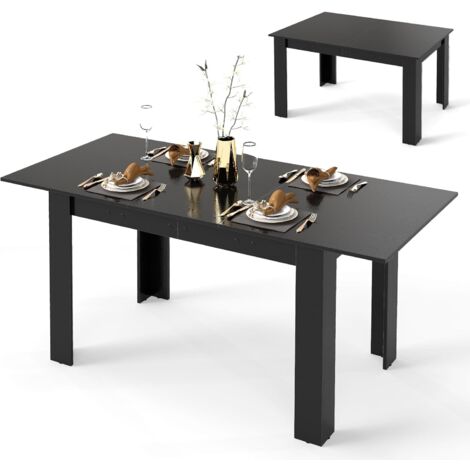 COSTWAY Table Extensible Salle a Manger, Table Cuisine Extensible 6 Personnes Bois et Noir, 120-158 cm, Pieds en Forme de L, Gain de Place