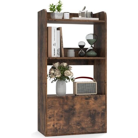 COSTWAY Bibliothèque avec Tiroir, Armoire Autoportante avec Etagère Ouverte à 3 Niveaux, Etagère d'Affichage avec Kits Anti-basculement, pour Salon, Bureau, Chambre (Marron Rustique) (1/5)
