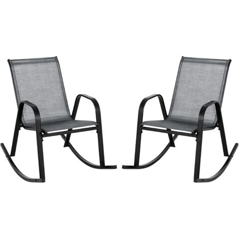 COSTWAY Chaise de Jardin à Bascule Lot de 2, Fauteuil à Bascule avec Accoudoirs, Cadre en Métal, Rocking Chair Ergonomique pour Jardin, Piscine, 91 x 62 x 86 cm (Gris) (1/5)