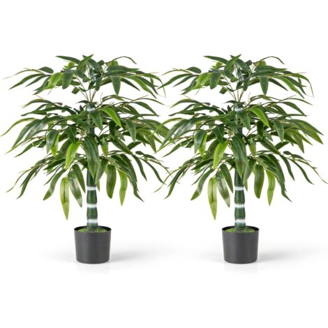 Costway – Lot de 2 arbres artificiels en bambou 100 cm – Branches réglables – Pot en plastique – Mousse séchée réaliste pour décoration intérieure (1/5)