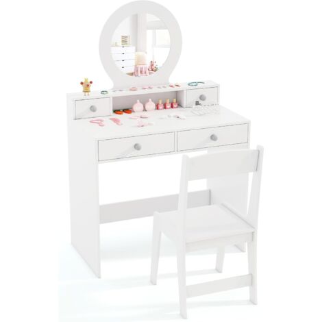 Costway – Coiffeuse enfant fille avec tabouret et miroir – Miroir acrylique incassable – 4 tiroirs de rangement – Dimensions 70x40x110cm – Charge 50kg (1/5)