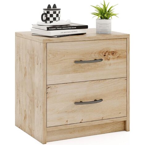 COSTWAY Table de Nuit 2 Tiroirs, Table de Chevet Moderne avec Rangement, Chevet de Lit Bois, Table d'Appoint Bois pour Canapé, Salon, Chambre (Naturel) (1/5)