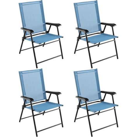 COSTWAY Lot de 4 Chaises de Jardin Pliables en Textilène Respirant Chaises de Camping avec Verrou de sécurité et Dossier Haut Bleu (1/2)