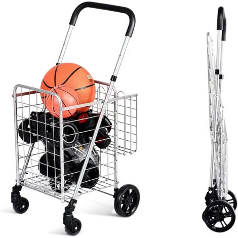 COSTWAY Chariot de Courses 4 Roues avec Structure en Métal Anti-Rouille, Caddie de Courses Pliable avec Poignée Confortable, Chariot à roulettes 83L Capacité Charge 35kg