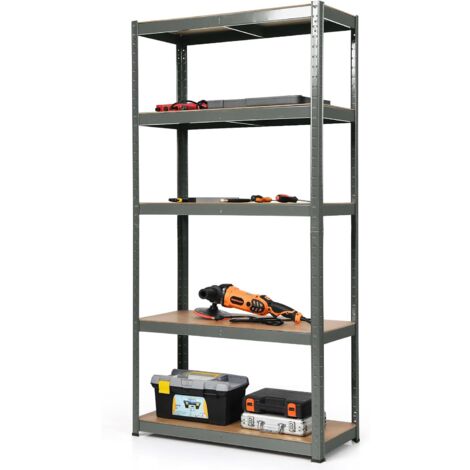 COSTWAY Etagère de Garage à 5 Niveaux Charge Max.875KG avec Etagère Ajustable,Etagère de Stockage Multi-Usage pour Le Garage, la Cuisine, l’Entrepôt 40 x 90 x 180 cm (Gris) (1/5)