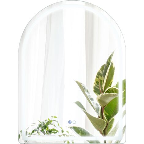 Miroir Salle De Bain éclairé LED Antibuée 80x60 Cm Forme Feuille - Réglable 3 Tons + Luminosité - Verre Grossissant 10x Antidéflagrant - 4