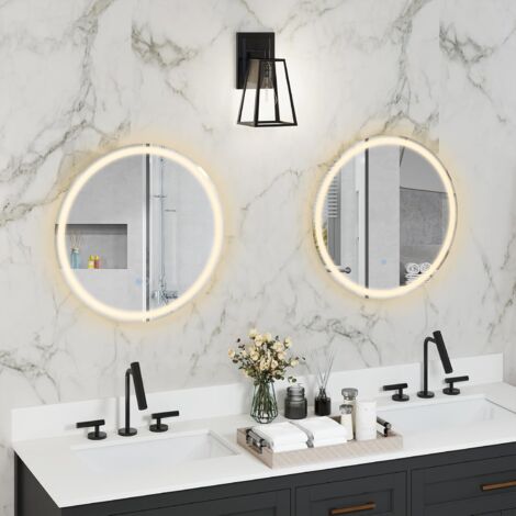 Miroir De Salle De Bain éclairé LED Ovale 60x80 Cm - Fonction Antibuée - 3 Couleurs De Lumière, Luminosité Réglable