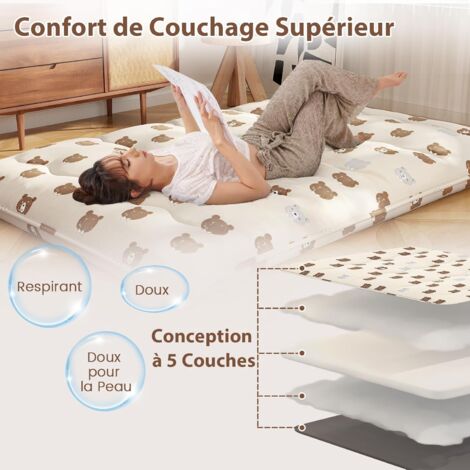 Matelas Futon Japonais Pliable 90x190cm Blanc - Portable Pour Voyage, Camping, Tatami Et Lit D'Appoint
