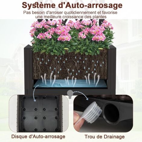 COSTWAY Jardinière avec Treillis sur Pied, Bac à Fleur Auto-arrosage en Rotin PP avec Trou de Drainage, Lit de Jardin pour Plantes Grimpantes, Légumes (40 x 40 x 122 cm)