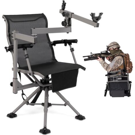 Costway – Chaise pliante camping 360° – Pieds et accoudoirs réglables – Support de fusil ajustable – Poche de rangement – Charge 150kg
