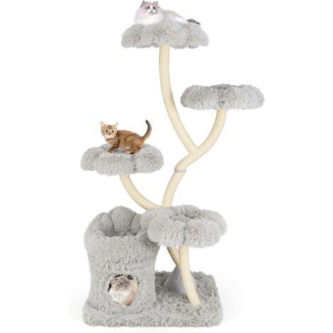 Costway – Arbre à chat 165 cm – 5 niveaux avec condo et poteaux en sisal – Base stable 76 x 59 cm – Tissu en peluche doux – Gris