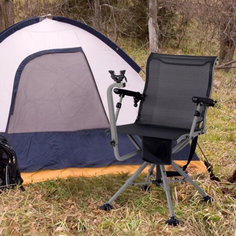 COSTWAY Tabouret Pliant Camping – Rotation 360° – Pieds Anti-enfoncement – Capacité 150 Kg – Sac De Transport – Bleu Marine – Pour Pêche, Voyage, Extérieur