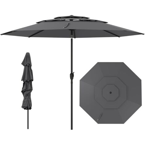 COSTWAY Parasol de Jardin Extérieur Ø 300 cm, Parasol Balcon à 3 Niveaux sans Pied, Inclinaison Réglable à Bouton-Poussoir, 8 Baleines Robustes, Cadre en Métal, pour Jardin Plage Piscine(Gris)