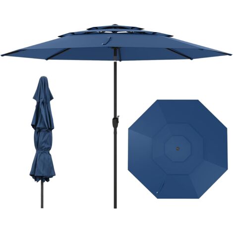 COSTWAY Parasol de Jardin Extérieur Ø 300 cm, Parasol Balcon à 3 Niveaux sans Pied, Inclinaison Réglable à Bouton-Poussoir, 8 Baleines Robustes, Cadre en Métal, pour Jardin Plage Piscine(Blue Marine)
