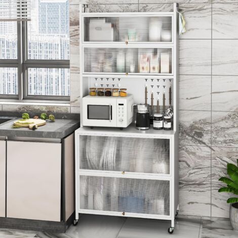 Buffet Rangement Cuisine 2 Niveaux - Support Machine à Café, Micro-ondes, Avec Tiroir - Modèle Mobile Ou Fixe - 4