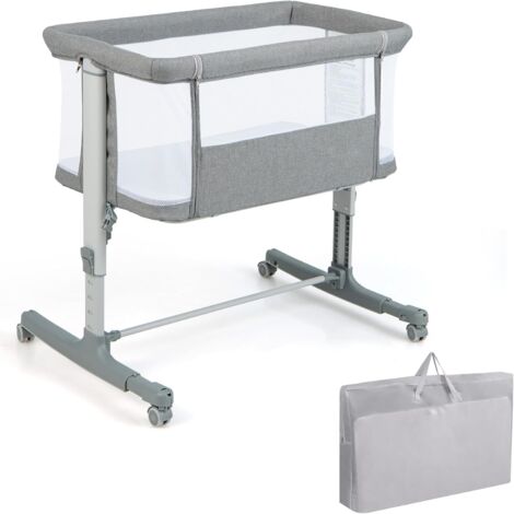 Costway – Lit cododo bébé 3 en 1 avec matelas – 5 hauteurs réglables – Inclinaison 3-8° – 4 roues avec frein – Sac de transport – Charge 9kg pour 0-6 mois