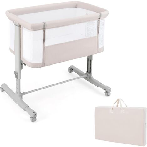 Costway – Lit cododo bébé 3 en 1 avec matelas – 5 hauteurs réglables – Inclinaison 3-8° – Roues avec frein – Sac de transport – Charge 9kg – 84x48x80cm
