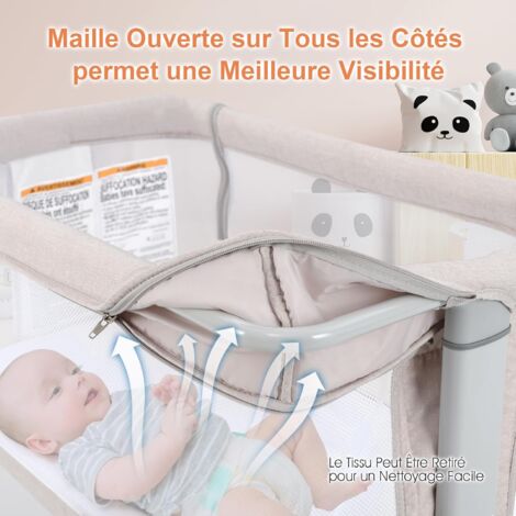 GOPLUS Lit Cododo Bébé Portable Beige – Berceau Co-Sleeping Avec Matelas, Roues, Maille Respirante, Inclinable 0-5 Mois