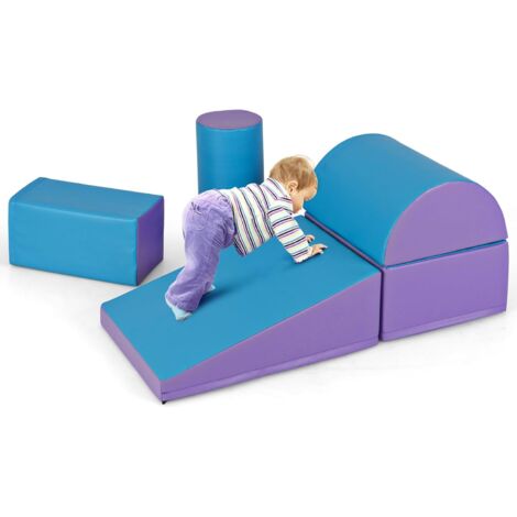 COSTWAY 4 PCS Parcours Motricité Bébé En Mousse Avec Housse Amovible En Pu Module Motricite Bebe Avec Toboggan Differentes Formes Jouets Educatifs Coloree Pour Grimper Ramper Rosebeige 85672850