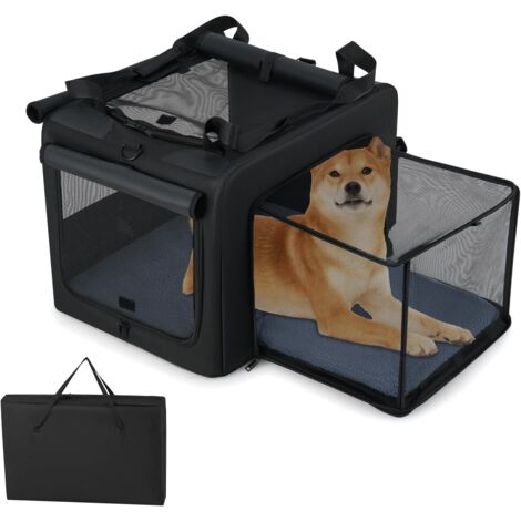COSTWAY Sac Transport Chien Pliable, Cage de Transport pour Chien, Panier Extensible en Maille, 2 Ouvertures et Fenêtre, Poches Latérales, Caisse Transport Chiot pour Maison Camping Voyage (Medium)