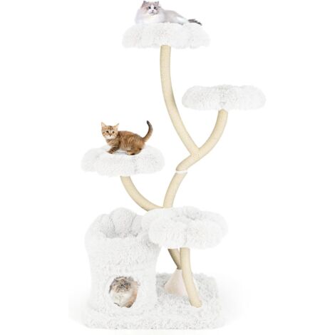 Costway – Arbre à chat XXL 165 cm – 5 niveaux avec condo et poteaux en sisal – Base stable 76 x 59 cm – Tissu en peluche ultra-doux – Blanc