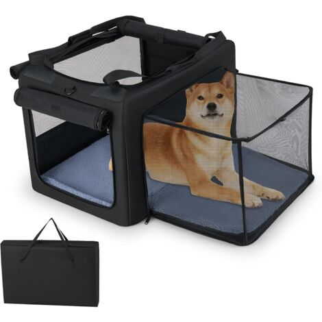 COSTWAY Sac Transport Chien Pliable, Cage de Transport pour Chien, Panier Extensible en Maille, 2 Ouvertures et Fenêtre, Poches Latérales, Caisse Transport Chiot pour Maison Camping Voyage (Large)