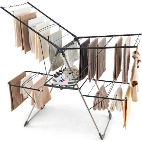 Costway – Etendoir à linge pliable 33 barres – Hauteur réglable 75-130 cm – Pieds en acier inoxydable – Pinces à chaussettes incluses – Séchoir intérieur extérieur