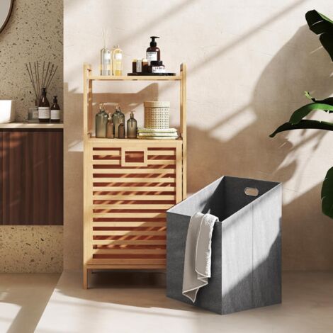 SoBuy Armoire à Linge avec Panier Amovible, Meuble de Rangement Salle de Bain Étroite, Blanc