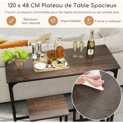 Table Bar Avec 2 Tabourets - 120x48x91 Cm, Noir, Style Industriel - Idéal Petit Espace, Cuisine, Studio