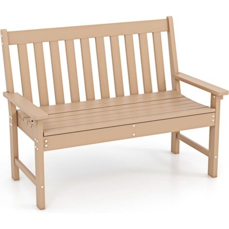 COSTWAY Banc de Jardin Exterieur en HDPE, Banc Extérieur Jardin 2 Places avec Dossier et Accoudoirs, Charge 320 KG, pour Parc, Cour, Plage, 132x65x91cm (Teck,132 x 65 x 91 cm) (1/5)