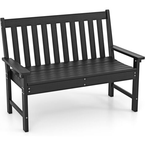 COSTWAY Banc de Jardin Exterieur en HDPE, Banc Extérieur Jardin 2 Places avec Dossier et Accoudoirs, Charge 320 KG, pour Parc, Cour, Plage, 132x65x91cm (Noir,132 x 65 x 91 cm) (1/5)