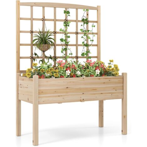 Costway – Carré potager en bois surélevé 119x60x160 cm – Treillis intégré pour plantes grimpantes – Capacité 80 kg – Drainage optimal (1/5)