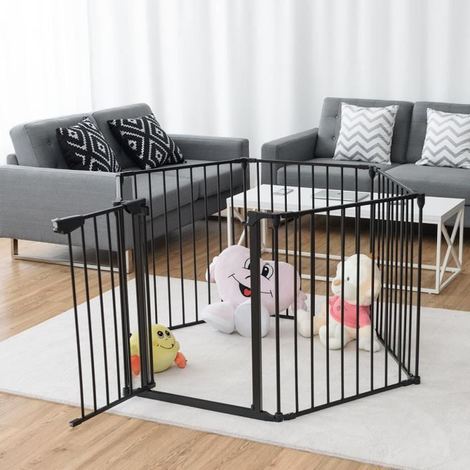 Barriere De Securite Enfant Bebe Grille De Protection Pour Cheminee Escaliers Et Parc 8 Pans Noir