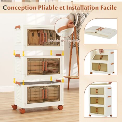 COSTWAY Boite Rangement Plastique 213 L, Caisses Rangement Pliables à Roulette, Poignée, Porte Magnétique, Boite Empilable, Rangement Vetement, Livres, Jouets (213 L COSTWAY Boite Rangement Plastique 213 L, Caisses Rangement Pliables à Roulette, Poignée, Porte Magnétique, Boite Empilable, Rangement Vetement, Livres, Jouets (213 L