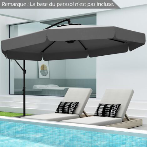 Parasol Déporté Carré 3x3 M - Rotation 360°, Inclinable 6 Positions, Toile Polyester 220g/m² Anti-UV, Gris - 3