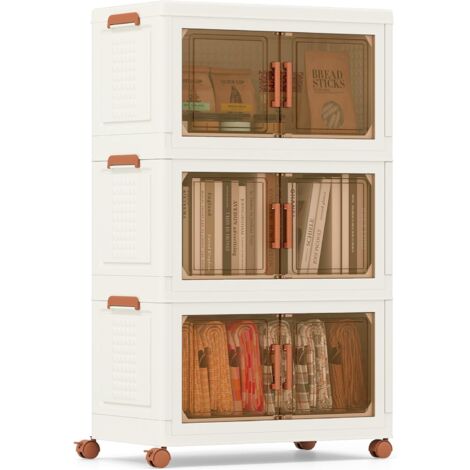 COSTWAY Boite Rangement Plastique 156 L, 3 Caisses Rangement Pliables à Roulette, Poignée, Porte Magnétique, Boite Empilable, Rangement Vetement, Livres, Jouets (156 L)