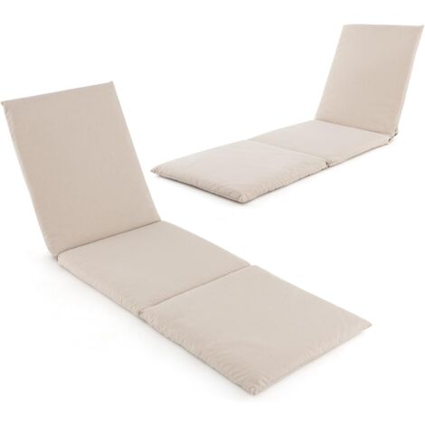 COSTWAY Coussin Bain de Soleil, Coussin Épais pour Chaise Longue d'Extérieur, Matelas Pliable pour Transat Extérieur, Sangles de Fixation à Crochets et Boucles, Beige, 182 x 59 x 4,5 cm (L x l x É)