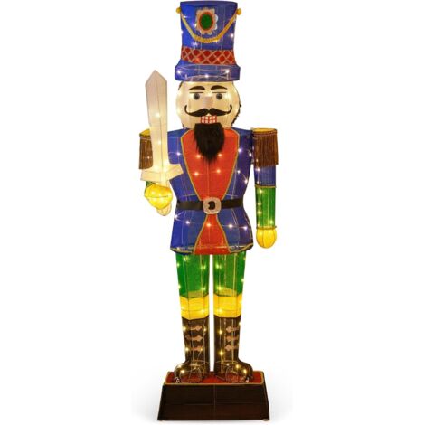 COSTWAY Soldat Casse-Noisette de 184 cm avec Chapeau et Epée, Décoration de Noël 3D avec 110 Lumières LED Blanc Chaud, Figurine de Noël Pailletée Etanche pour l'Intérieur et l'Extérieur (1/5)