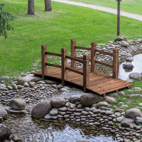 Pont De Jardin Outsunny - Passerelle En Bois Avec Balustrade - Pour Bassin Ou Décoration - 121 X 57,5 Cm - Sapin Huilé