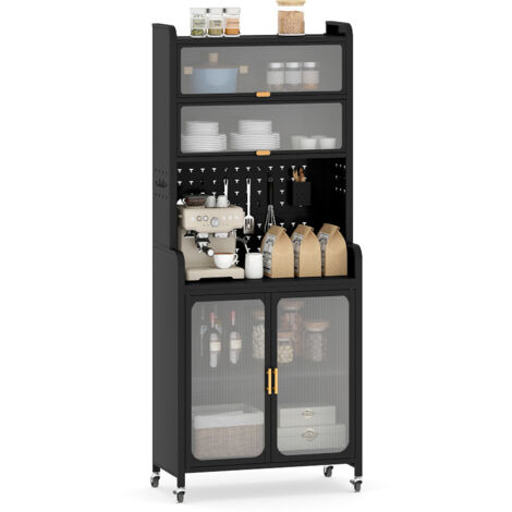 Costway – Buffet de cuisine en métal 79 x 37 x 192 cm – Grand plan de travail – Étagère réglable – Panneau perforé avec crochets – Roulettes pour mobilité (1/2)