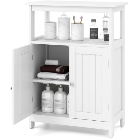 Costway – Armoire de sol pour salle de bain – Rangement autonome avec 2 portes – Compartiment ouvert et étagère ajustable – MDF 60x30x80 cm (1/5)