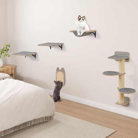 Arbre à Chat Mural, 4 Niveaux Griffoir En Sisal Avec 3 Étagères, Hamac Et 2 Plates-Formes, Arbre