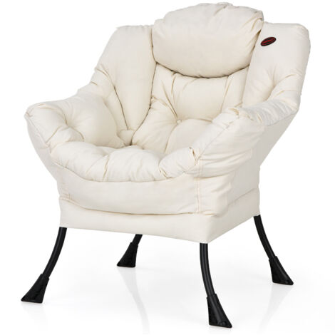 Fauteuil Paresseuse en Tissu Polyester, Chaise Rembourrée avec Accoudoirs et Poche Latérale, pour Salon, Bureau, 75 x 81 x 94,5 cm, Beige (1/5)