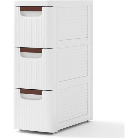 Petite Commode Étroite, Meuble Rangement 3 Tiroirs en Plastique, Commode Salle de Bain à Roulette, 42x19x57 cm (3 Étages) (1/5)