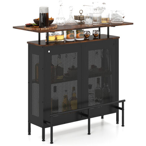 Table de Bar à Domicile à 4 Niveaux,Armoire de Bar avec 2 Étagères pour Vin et 6 Supports de Verres, Marron (1/5)