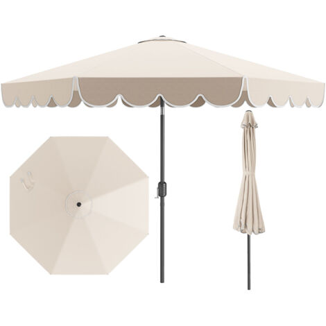 Parasol de Jardin Exterieur Ø300 cm, Parasol Balcon sans Pied, Panneau Solaire, 35° Inclinaison et Manivelle, 8 Baleines, pour Terrasse Plage, Beige