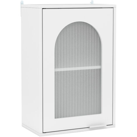 Armoire Murale de Salle de Bain, Armoire à Pharmacie Porte en Verre Trempé et étagère Ajustable, Rangement au-dessus de Toilette pour Buanderie, Blanc